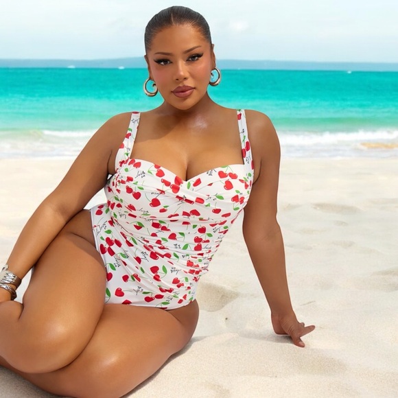 Betsey Johnson Other - Betsey Johnson One Piece XO Betsey Cherry Bomb Print Swimwear Bandeau Top XLarge